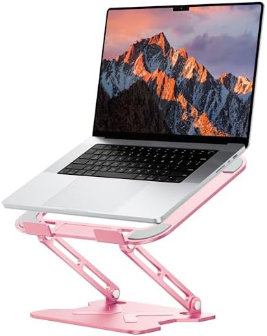 JCZT Adjustable Laptop Stand for Desk, Metal Foldable Laptop Riser, Pink by JCZT