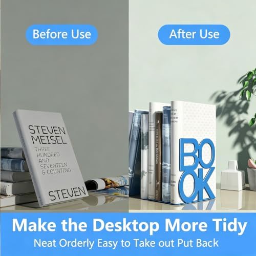 Book Ends Blue 2 Pair Metal BookEnds for Bookrack Desk,Books - Image 4