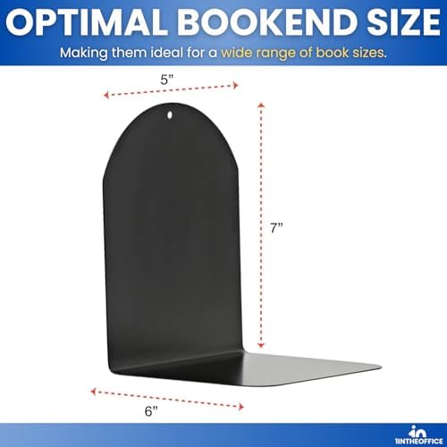 1InTheOffice Bookends for Shelves, Metal Bookends, 6" x 5" x 7", Magnetic, Black, 4 Pack - Image 3
