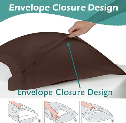 2 Pack Euro Pillow Shams 28x28 – 600 Thread Count 100% Organic Cotton Brown Square Pillow Covers with 2 Inch Flange, Soft & Smooth Premium Hotel-Quality Pillowcases Set of 2 - Image 4