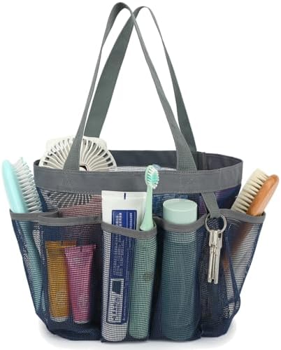 Fammart Mesh Shower Caddy Portable for College Dorm Room Essentials, Odorless Polyester Large Shower Tote Bag with Dual Handles, 8-Pocket Quick-Dry Toiletry Organizer for Travel, Beach, Camping, Gym by Fammart