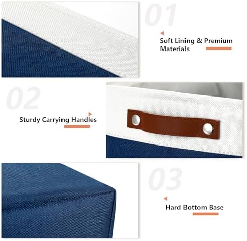 DULLEMELO Large Storage Baskets, Fabric Storage Bins for Organizing Foldable Linen Shelf Baskets for Clothes, Toys, Closet, Laundry (White&Blue,16"x12"x12"-1 Pack) - Image 7