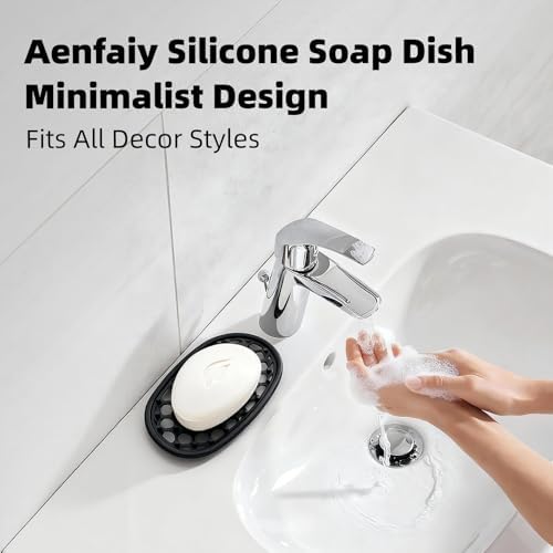 2 Pack Soap Dish for Shower, Non-Slip Silicone Bar Soap Holder with Efficient Drainage Holes for Bathroom Sink, Self Draining Soaps Saver Pad for Shower Niche, Shelf (Black- 2Pcs) - Image 2