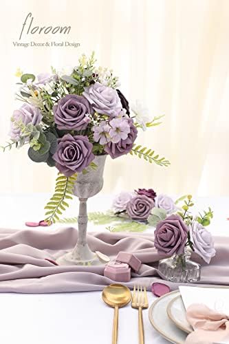 Floroom Artificial Flowers 25pcs Real Looking Plum Ombre Colors Foam Fake Roses with Stems for DIY Wedding Bouquets Bridal Shower Floral Centerpieces Party Tables Home Decorations - Image 2