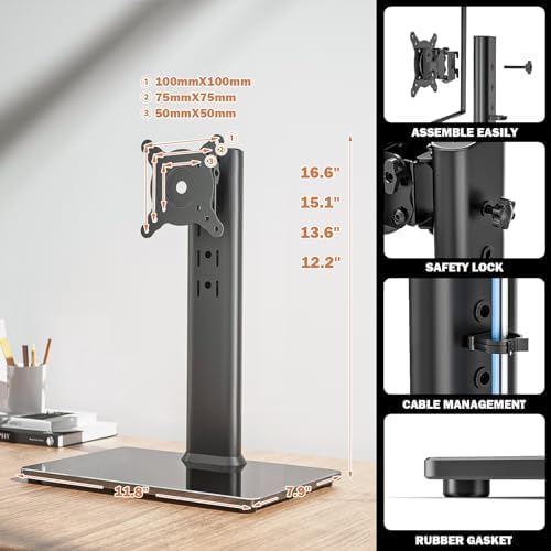 Single LCD Computer Monitor Free-Standing Desk Stand Mount Riser for 13 inch to 32 inch screen with Swivel, Height Adjustable, Rotation, Vesa Base Stand Holds One (1) Screen up to 77Lbs(HT05B-001)) - Image 6