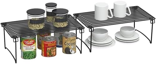 Deco Brothers Stackable Cabinet Shelf Organizer, 2 Pack, Black - Image 2