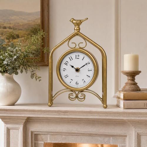 EMAX HOME Silent Desk Clock 9.8", Vintage Metal Frame Mantel Clock by EMAXHOME