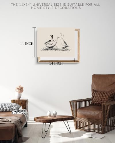 Vodefoad Goose Sketch Vintage Wall Art Retro Nursery Sketch Print Rustic Ducks Wall Decor for Gallery Nursery Bedroom Bathroom Office - 11x14Inch Unframe - Image 4