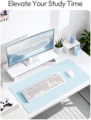 YSAGi Leather Desk Protector, Office Mat, Large Mouse Mat, Non-Slip PU Leather Blotter, Laptop Desk Mat, Waterproof Writing Pad for Office and Home(Baby Blue, 42" x 17.2") - Image 6