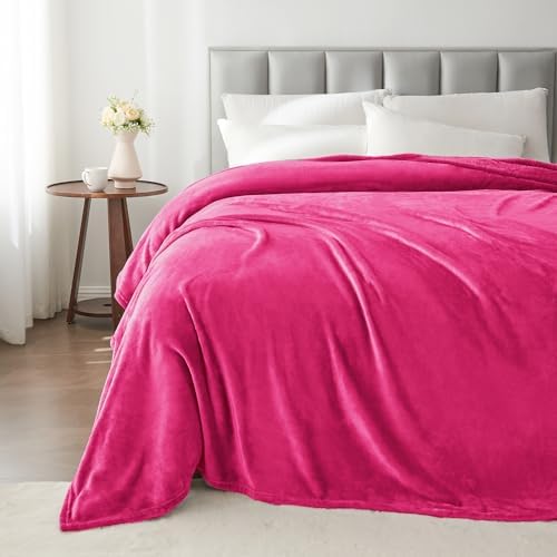 BEDELITE Fleece Blanket Soft Plush King Size Bed Blanket Hot Pink 108"x90" - Image 6