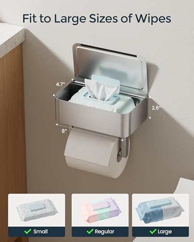 Toilet Paper Holder, Stainless Steel Wall Mount Bathroom Organizer with Shelf, Flushable Wipes Dispenser Storage Fits Any Bathroom and Hide Your Wet Wipes, Regular Roll (nickel) - Image 6