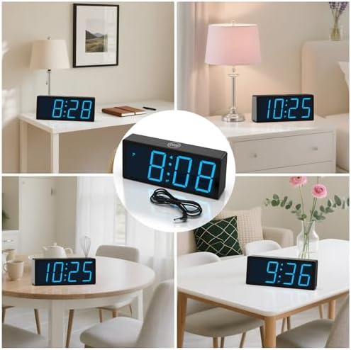 KWANWA Digital Alarm Clock with Auto Dimmer, Dual Power (Battery or USB), Large LED Display, 3-Level Brightness, 12/24H Format, Snooze, Easy to Set for Bedroom, Office, Kids, Seniors – Blue LED - Image 7