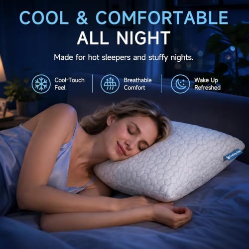 QUTOOL Cooling Pillow for Sleeping, CertiPUR-US Shredded Memory Foam Queen Pillows Set of 2, Cool Pillow for Hot Sleepers Adjustable Firm Pillow for Side, Back, Stomach Sleepers Soft Yet Support,White - Image 3