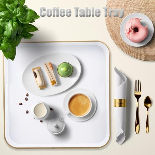 White Square Decorative Tray with Handles, 13"*13" Versatile Serving Tray for Coffee Table, Ottoman, Ideal for Serving, Displaying, Organizing - Image 6