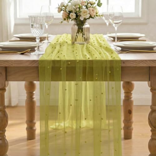 Artoid Mode 6-Pack Pearl Green Gauze Table Runner 10FT Home Decor - Image 2
