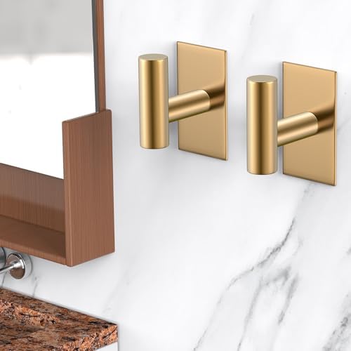 VAEHOLD Wall Towel Hooks, Heavy Duty Sticky Holder Waterproof Towel Hooks for Hanging Coat, Clothes, Closet Hook Wall Mount for Kitchen (Gold, 6 Pack) - Image 4