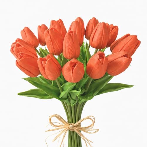 Mandy's 20pcs Artificial Dark Orange Tulips by Mandys