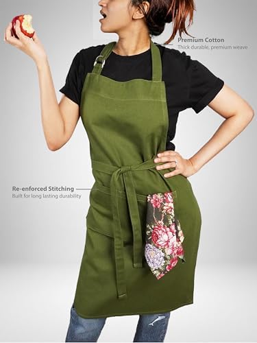100% Cotton Kitchen Apron with 2 Pockets – Adjustable Chef Apron for Cooking Baking BBQ – Unisex Apron - Image 3