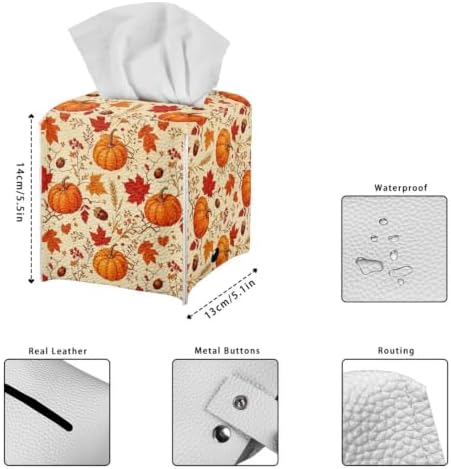 Thanksgiving Tissue Holder for Bathroom Pumpkin Leaves Modern Decorative Tissue Box Case Organizer Holder with Bottom Belt for Fall Home Office Decor - Image 5
