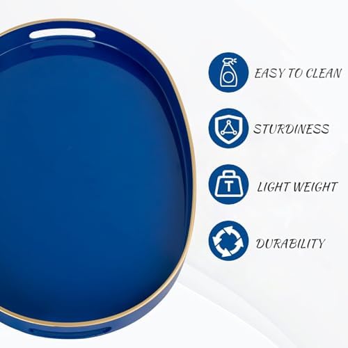 MAONAME Blue Decorative Tray, Oval Plastic Serving Tray with Handles - Image 4