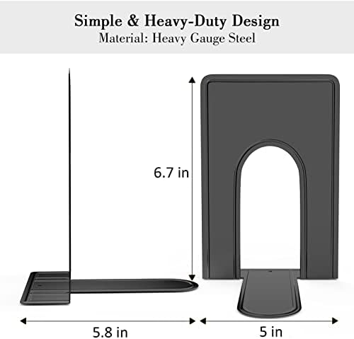 Optomni Bookends, Book End Supports Heavy Duty Metal Bookend Support, Book Ends Supports for Shelves Decor Home Office School (2 Pairs/4 Pieces, Black) - Image 2