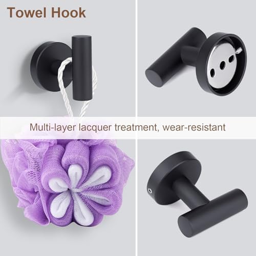 4-Piece Matte Black Bathroom Accessories Hardware Set,Include Double Post Pivoting Toilet Paper Holder,Towel Ring and 2 Towel Hooks - Image 5