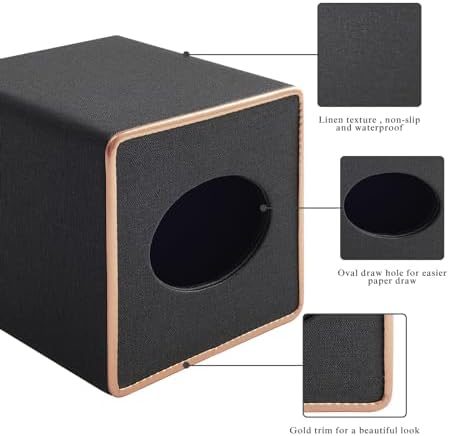 Linen Square Tissue Box Cover,Cube Tissue Box Holder－Excellent Rosegold Leather Decoration,Table Napkin Case Dispenser,Facial Tissues Organizer with Magnetic Bottom for Home Office Car(Black) - Image 6