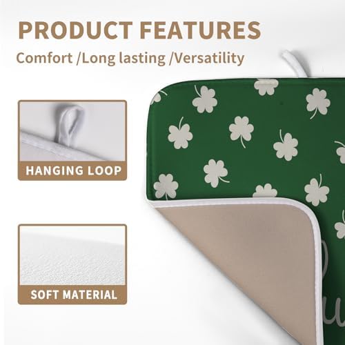 St Patrick Shamrock Drying Mat for Kitchen Counter Green White Lucky Clover Drying Dish Mat St Patricks Day Absorbent Microfiber Dish Drying Pad Reusable Dry Mat 16 x 18 Inch - Image 3