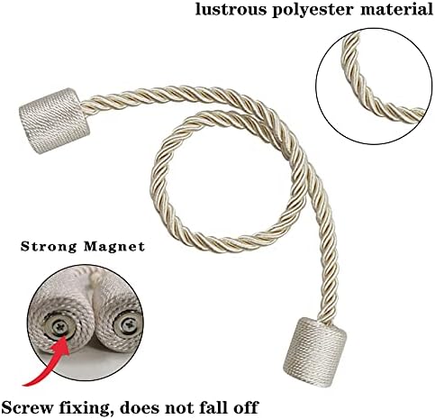 6 Pack Beige Strong Magnetic Curtain Tiebacks Outdoor Elegant Decorative Tie Backs Modern Rope Tiebacks for Drapes Window Curtain Holdbacks for Draperies - Image 3