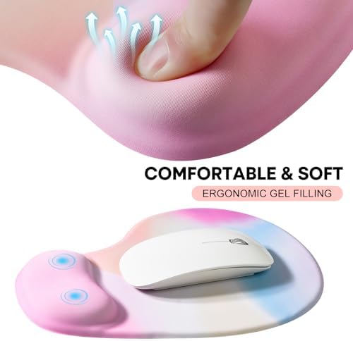 JIKIOU Ergonomic Mouse Pad with Gel Wrist Rest 2Pack,Portable Small Rainbow - Image 4