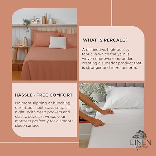 Linen Home King Size Fitted Sheet Only 100% Cotton Percale, Tera Clay - Image 4