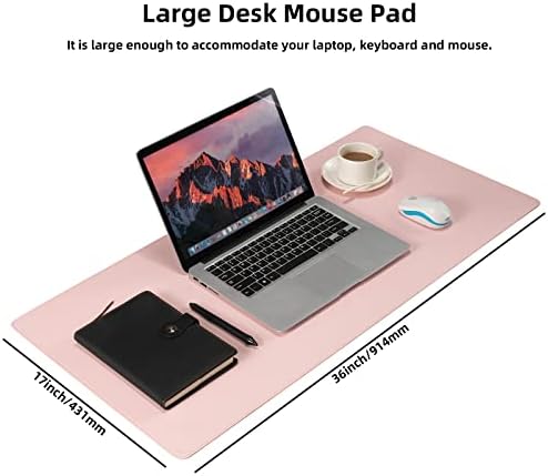 Wolaile PU Leather Desk Pad Blotter,Light Pink Waterproof Office Desktop Mat for Women,36x17in Non-Slip Large Mouse Pad Writing Protector - Image 3