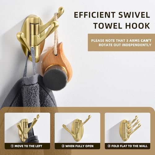 Angle Simple Swivel Towel Hook Brushed Dark Gold, Bathroom Hook 2 Pack - Image 3