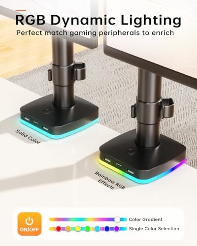 Afaloona RGB Dual Monitor Arm with USB Hub, Desk Mount for 13-27" Monitors - Image 3