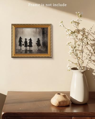 Halloween Vintage Trick or Treaters Wall Art Prints Halloween Wall Decor Trick or Treaters Canvas Autumn Prints Oil Painting Dark Academia Gothic Wall Decor for Gallery Living Room Bedroom (UNFRAMED 8x10in) - Image 5