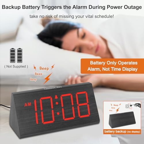 DreamSky Wooden Digital Alarm Clock for Bedrooms with Large Numbers - Image 3