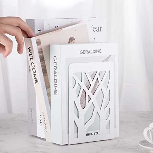 Book Ends, Bookends, Bookends for Shelves, Bookend, Book Ends for Heavy Books, White Metal Book Shelf Holder Home Decorative, Book Stoppers for Shelves, Bookend Supports 3 Pair - Image 5