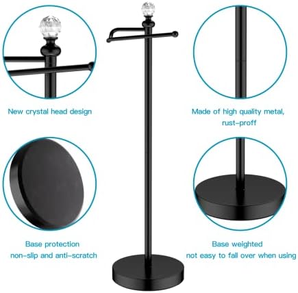 ROLABAM Paper Holder Stand for Floor-Free Standing Toilet Paper Holder Stand for Bathroom Total Height 24.4" with Crystal Ball, Matte Black Finished - Image 6