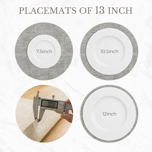 Romanstile Faux Leather Vinyl Round Placemats Set of 8, 13 Inch, Light Grey - Image 2