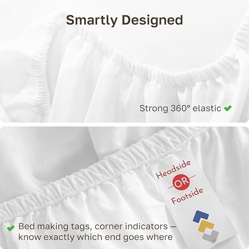 California Design Den Soft 100% Cotton Sateen Twin XL Fitted Sheets, White - Image 5
