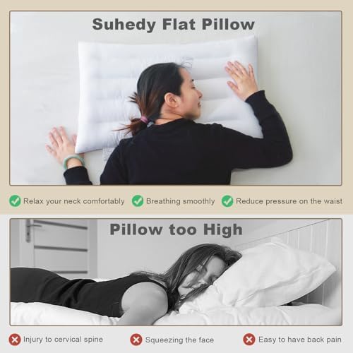 Thin Pillow for Stomach and Back Sleeper Low Pillow Flat Bed Pillow Flat Design Pillows Ultra Slim 2.5 Inches Deeper Sleep (Pack of 1) - Image 4