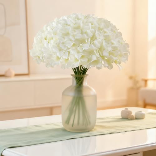 White Hydrangea Artificial Flowers Bulk, 40 Pcs Faux Hydrangea Flowers Heads, Artificial Fake Silk Hydrangea Flowers with Stems, White Flowers Artificial for Decoration Wedding Décor - Image 3