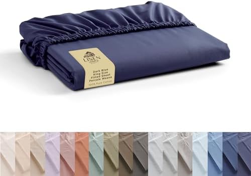 Linen Home 100% Cotton Percale King Size Fitted Sheet only, Dark Blue by LINENHOME