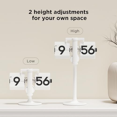 mooas Standing Height Adjustable Flip Desk Clock (White), Retro Vintage Analog Design Flip Clock Standing Clock Battery Operated, for Home Living Room Office School Hotel - Image 2