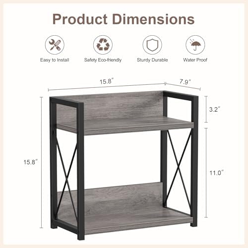 Giikin Coffee Bar Accessories, 2 Tier Spice Rack for Counter, Gray Kitchen Countertop Organizer (Grey, L) - Image 2