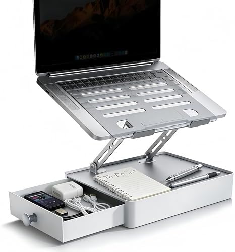 Laptop Stand with Storage Drawer, Heavy-Duty Metal Laptop Riser for Desk by YUMFUN