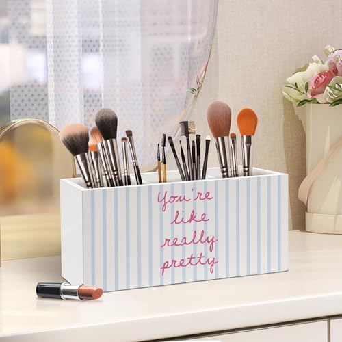 Inspirational Pen Holder, Positive Affirmations Office Pen Pencil Holder Organizer for Desk Accessories, Preppy Striped Wooden Box Desk Decor for Girls Room Bedroom Dorm Desk Decorations - Image 6