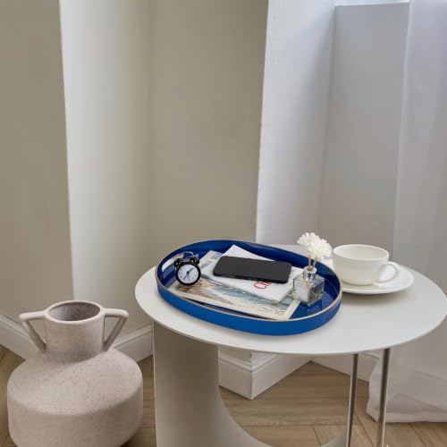 MAONAME Blue Decorative Tray, Oval Plastic Serving Tray with Handles - Image 2