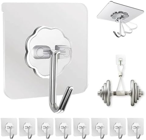 DDMY Adhesive Wall Hooks Clear 50lb(Max) Heavy Duty Hanging Sticky-10 Pack by DDMY