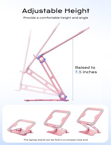 JCZT Adjustable Laptop Stand for Desk, Metal Foldable Laptop Riser, Pink - Image 3